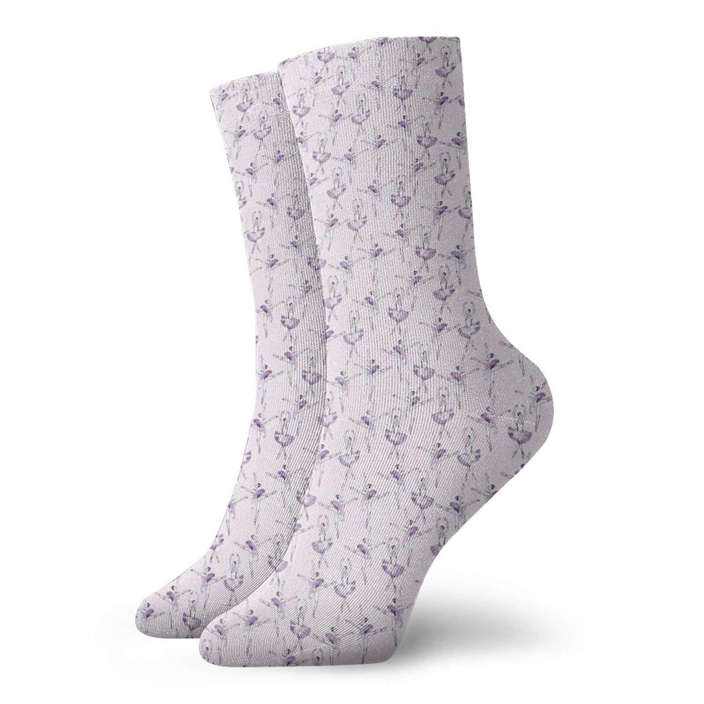 GULTMEE Ballerina Fashion Compression Socks,Pasteld Continuous Feminine Of Ballet Dancers,Performance Polyester Cushioned Athletic Crew Socks for Running,Athletic,Baby Pink Lavender -12 inch