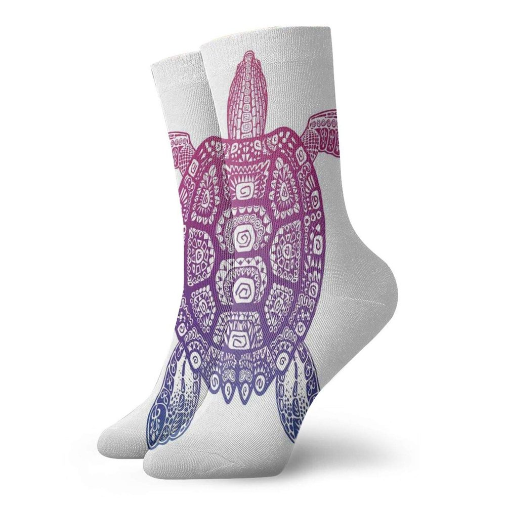GULTMEE Turtle Fashion Compression Socks,Tribal Totem Animal Ethnic Motifs Vortex,Performance Polyester Cushioned Athletic Crew Socks for Running,Athletic,Multicolor -12 inch