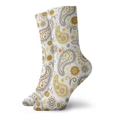 Sunflower Fashion Compression Socks,Ethnic Tribal Floral With Sunflowers And Paisley Vintage Boho,Performance Polyester Cushioned Athletic Crew Socks for Running,Athletic,Orange Yellow White -12 inch