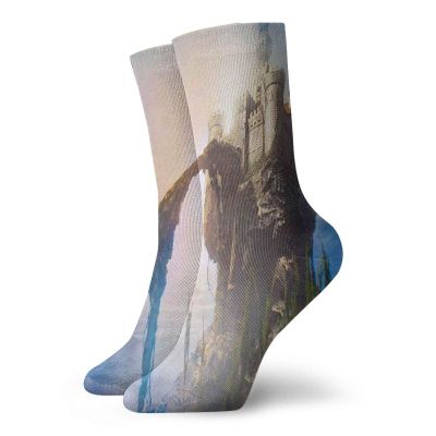 Funky Colorful Cushion Sport Socks,Old Ancient Fantastic Castle On The Hill Legendary Royal Stories Of Middle Age Mist Art,Athletic Cushioned Running Performance Crew Socks For Men/Women, -12 inch