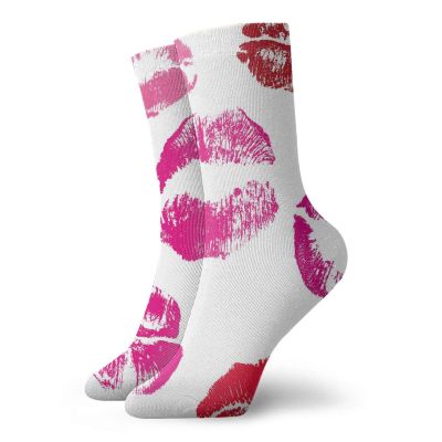 Kiss Funny Compression Socks Women and Men,Grunge Pink And Red Lipstick Marks Beauty Desire Love Valentines Smooch,Best for Circulation,Running,Athletic,Nurse,Travel,Fuchsia Ruby Red Rose -12 inch