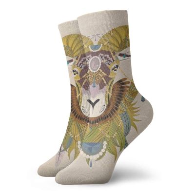 Goat Funny Compression Socks Women and Men,Sumptuous Goat Head With Bighorn Abstract Artistic Animal Figure Ethnic Tribal Design,Best for Circulation,Running,Athletic,Nurse,Travel,Multicolor -12 inch