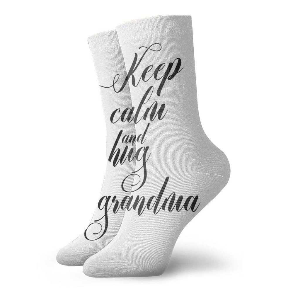 GULTMEE Grandma Fashion Compression Socks,Monochrome Hand Lettering Motivational Quote About,Performance Polyester Cushioned Athletic Crew Socks for Running,Athletic,Black White -12 inch