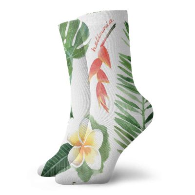 GULTMEE Fashion Compression Socks,Bird Of Paradise Palm Leaf And Assorted Exotic Flowers Watercolor,Performance Polyester Cushioned Athletic Crew Socks for Running,Athletic, -12 inch