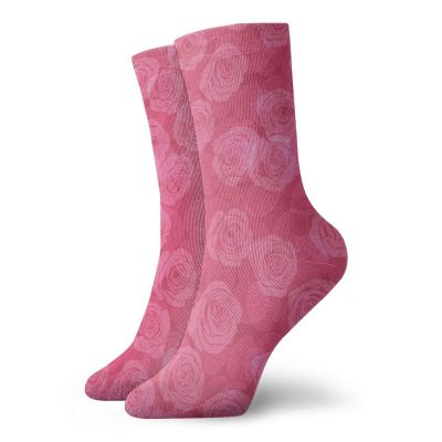 Rose Fashion Compression Socks,Shades Of Pink With Gentle Seasonal Flora Romance Love Valentines Day Inspired,Performance Polyester Cushioned Athletic Crew Socks for Running,Athletic,Pink -12 inch