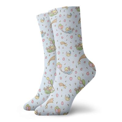 GULTMEE Angel Funky Colorful Cushion Sport Socks,Little Girl With Shooting Stars Clouds,Athletic Cushioned Running Performance Crew Socks For Men/Women,Baby Blue Sea Green SBrown -12 inch