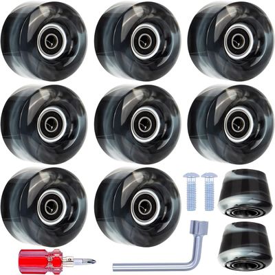 Tanzfrosch 8 Pack Roller Skate Wheels with Bearings Installed and 2 Toe Stoppers for Double Row Skating, Quad Skates and Skateboard Outdoor or Indoor Use, 32mm x 58mm 82A (Black & White)