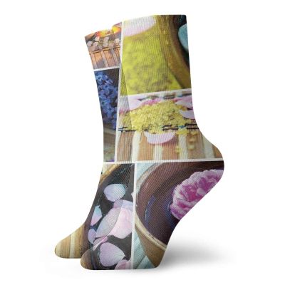 GULTMEE Fashion Compression Socks,Spa Organic Cosmetics Theme Wooden Bowl Petals Lavender Candle Pebbles Therapy Oil,Performance Polyester Cushioned Athletic Crew Socks for Running,Athletic, -12 inch