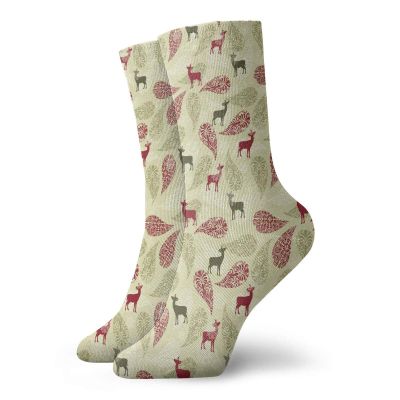 GULTMEE Deer Funky Colorful Cushion Sport Socks,Ethnic Paisley Deer Ornate Tribal Swirled,Athletic Cushioned Running Performance Crew Socks For Men/Women,Ruby Olive Green Pale Green -12 inch
