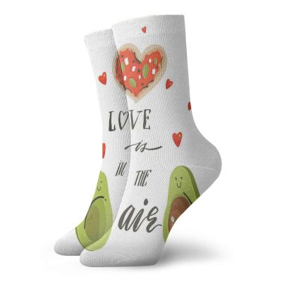 Avocado Fashion Compression Socks,Valentines Dayd Cartoon Avocado Couple In Love With Graphic Heart Shapes,Performance Polyester Cushioned Athletic Crew Socks for Running,Athletic,Multicolor -12 inch