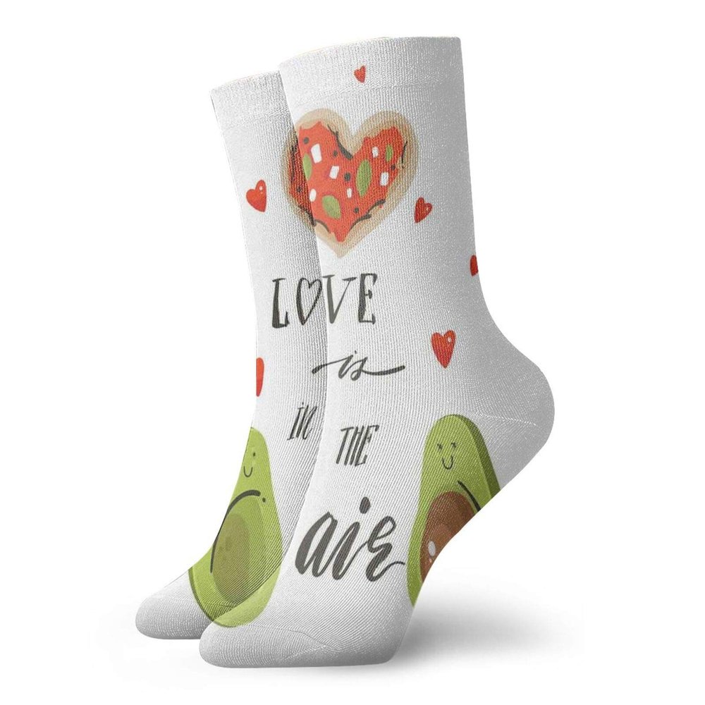 Avocado Fashion Compression Socks,Valentines Dayd Cartoon Avocado Couple In Love With Graphic Heart Shapes,Performance Polyester Cushioned Athletic Crew Socks for Running,Athletic,Multicolor -12 inch