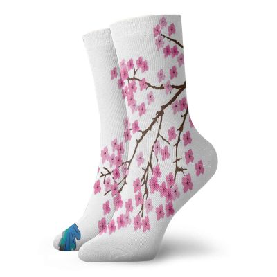 GULTMEE Hummingbird Fashion Compression Socks,Japanese Cherry Blossom Illustration With Small,Performance Polyester Cushioned Athletic Crew Socks for Running,Athletic,Multicolor -12 inch
