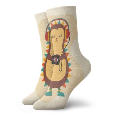 GULTMEE Funky Colorful Cushion Sport Socks,Animal With Spikes Listening Music From Its Retro Cassette Player Vintage Inspired,Athletic Cushioned Running Performance Crew Socks For Men/Women, -12 inch