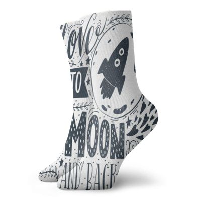 GULTMEE I Love You Fashion Compression Socks,Celestial Love My Other Half Floating,Performance Polyester Cushioned Athletic Crew Socks for Running,Athletic,Blue Grey White -12 inch