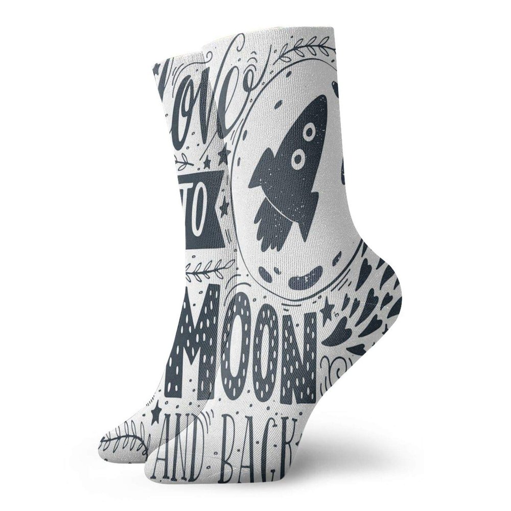 GULTMEE I Love You Fashion Compression Socks,Celestial Love My Other Half Floating,Performance Polyester Cushioned Athletic Crew Socks for Running,Athletic,Blue Grey White -12 inch