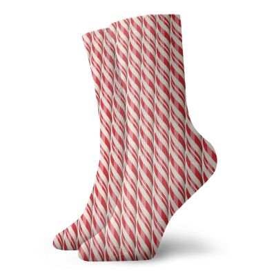 Candy Cane Fashion Compression Socks,Red Christmas Candies With Diagonal Stripes Traditional Winter Sweets,Performance Polyester Cushioned Athletic Crew Socks for Running,Athletic,Red Cream -12 inch