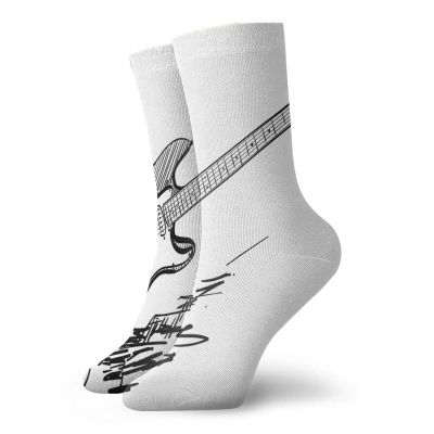 GULTMEE Guitar Fashion Compression Socks,Hand Drawn Style Electric Guitar On,Performance Polyester Cushioned Athletic Crew Socks for Running,Athletic,Black White -12 inch