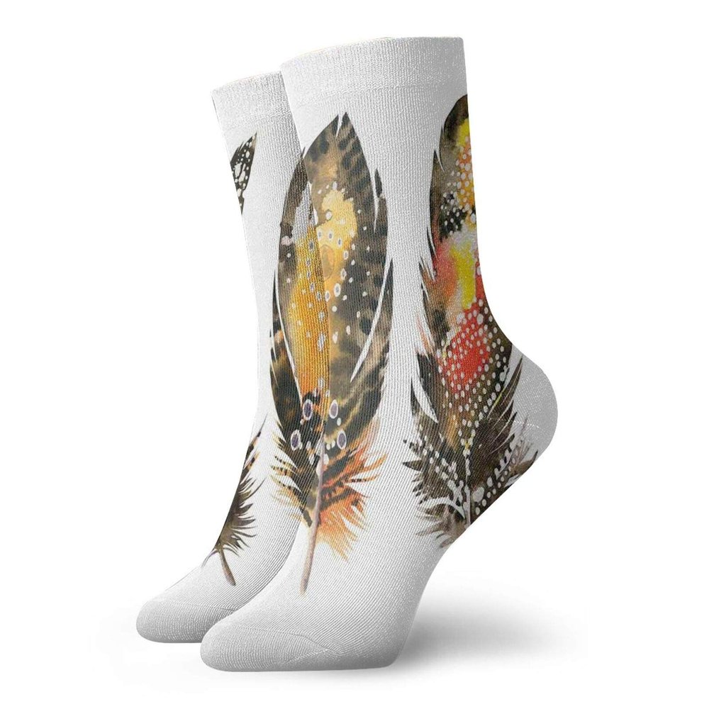 GULTMEE Feather Fashion Compression Socks,Hand Drawn Bohemian Style Quills Colorful,Performance Polyester Cushioned Athletic Crew Socks for Running,Athletic,Multicolor -12 inch