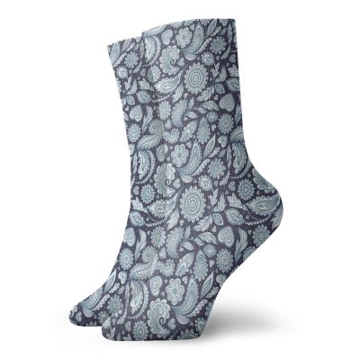 Paisley Fashion Compression Socks,Soft Colored Flowers With Quill Shaped Leaves With Curves Hearts,Performance Polyester Cushioned Athletic Crew Socks for Running,Athletic,Dark Blue Pale Blue -12 inch