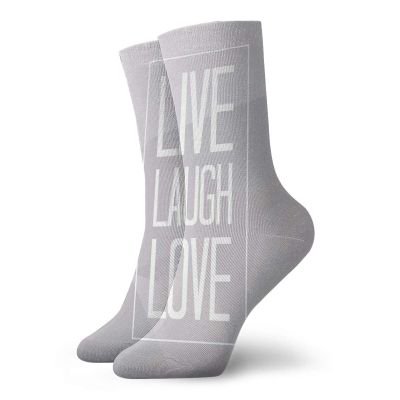 Live Laugh Love Fashion Compression Socks,Greyscale Polygonal Background With Rectangular Frame Quote,Performance Polyester Cushioned Athletic Crew Socks for Running,Athletic,Pale Grey White -12 inch
