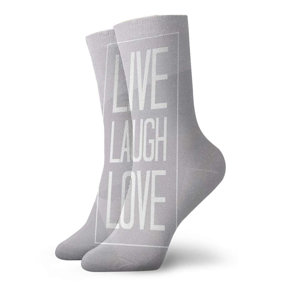 Live Laugh Love Fashion Compression Socks,Greyscale Polygonal Background With Rectangular Frame Quote,Performance Polyester Cushioned Athletic Crew Socks for Running,Athletic,Pale Grey White -12 inch