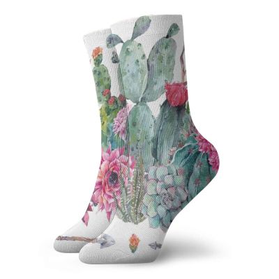 GULTMEE Cactus Fashion Compression Socks,Exotic Natural Watercolor Bouquet In Boho,Performance Polyester Cushioned Athletic Crew Socks for Running,Athletic,Multicolor -12 inch