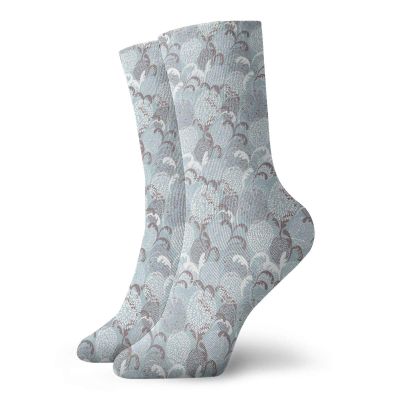 Floral Funny Compression Socks Women and Men,Soft Toned Spring Petals Ornamental Eco Shabby Chic Herbs Classic Print,Best for Circulation,Running,Athletic,Nurse,Travel,Taupe Baby Blue White -12 inch