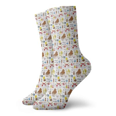 Jazz Music Funky Colorful Cushion Sport Socks,Musical Instruments With Big Orchestra Drums Piano Guitar Accordion,Athletic Cushioned Running Performance Crew Socks For Men/Women,Multicolor -12 inch