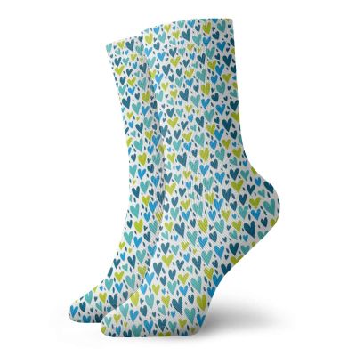 GULTMEE Funky Colorful Cushion Sport Socks,Irregular Hearts In Blue And Green Tones,Athletic Cushioned Running Performance Crew Socks For Men/Women, -12 inch