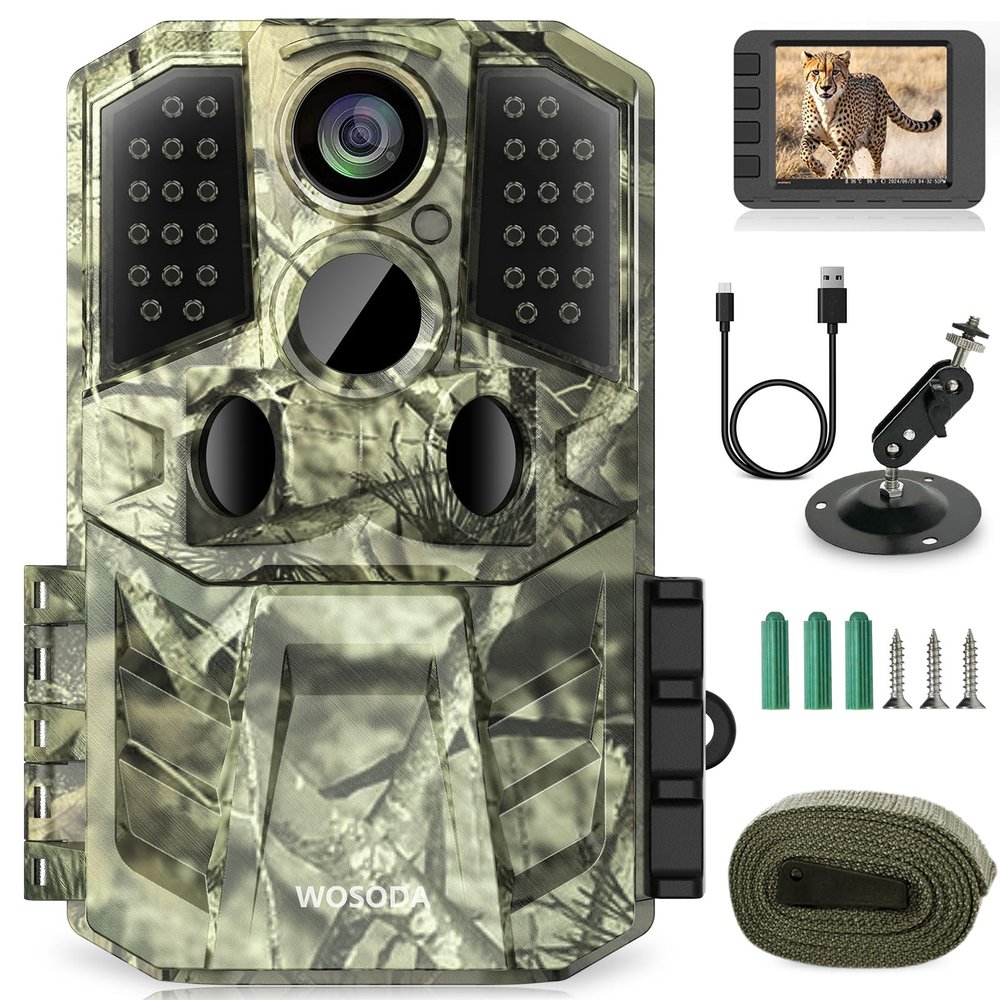 WOSODA 36MP 1920P Trail Camera, Game Camera with Night Vision Motion Activated 0.2s Trigger Time 120 Wide Sensor Deer Cam Waterproof with 2'' LCD for Outdoor Wildlife Monitoring