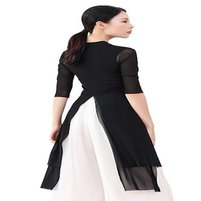 Angcoco Women's Chinese Traditional Back Slit Mesh Classical Dance Top Ballroom Dress