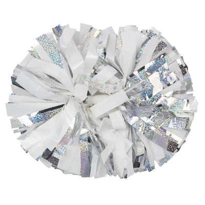 Hooshing 2PCS Silver and White Pom Poms Cheerleading Holographic Spot Cheer Pom Poms with Baton Handle for Team Spirit Sports Cheering