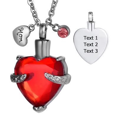 FCZDQ Love Heart Urn Necklace for Ashes Memorial Keepsake Cremation Jewelry Customized Red