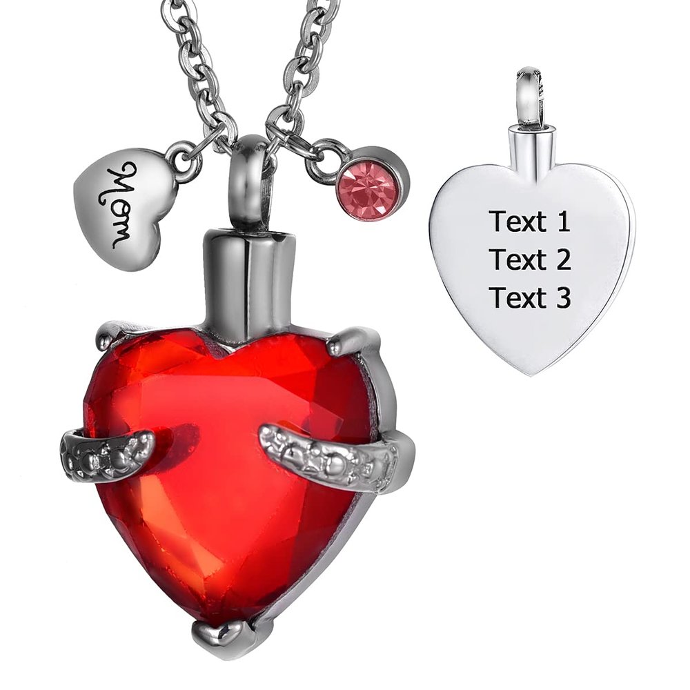FCZDQ Love Heart Urn Necklace for Ashes Memorial Keepsake Cremation Jewelry Customized Red