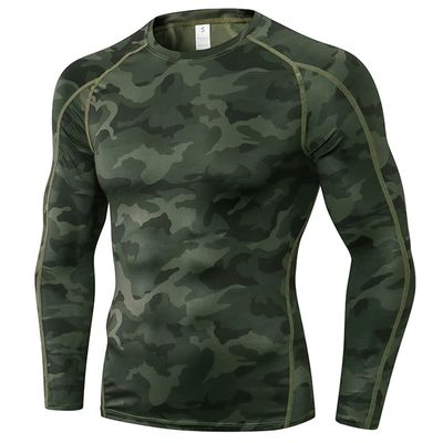 Men's Compression Shirts Long Sleeve, Base-Layer Quick Dry Workout T Shirts Sports Running Tops for Gym Camo Green