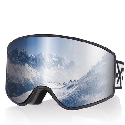 EXP VISION Ski Goggles, Over Glasses Snow Goggles Anti Fog Snowboard Goggles for Men, Women Youth(Adult Ski Goggles-Silver)