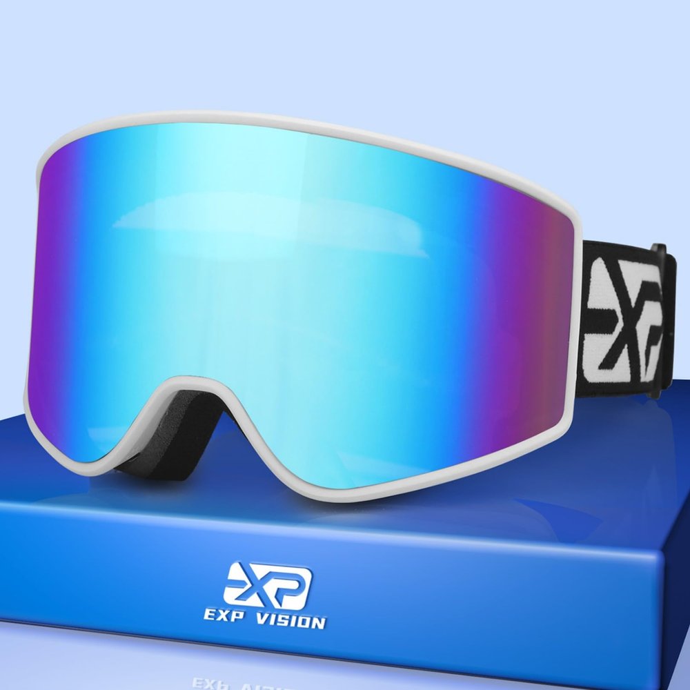 EXP VISION Ski Goggles OTG -Over Glasses Snow Goggles Anti Fog Snowboard Goggles for Men, Women Youth (Adult Ski Goggles-Blue)