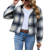 chouyatou Women's Casual Zip Up Cropped Plaid Flannel Jacket Coat Shacket with Hood (Small, Blue) view 1