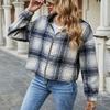 chouyatou Women's Casual Zip Up Cropped Plaid Flannel Jacket Coat Shacket with Hood (Small, Blue) view 2