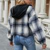 chouyatou Women's Casual Zip Up Cropped Plaid Flannel Jacket Coat Shacket with Hood (Small, Blue) view 4