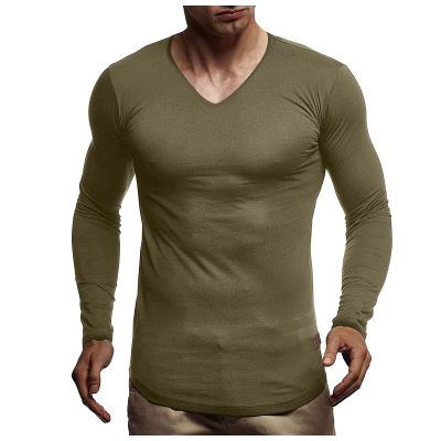 Men's Base Long-Sleeve Top Cotton Cashmere Warm Pullover V Neck Muscle Training Workout Solid Bottoming Tee Shirt