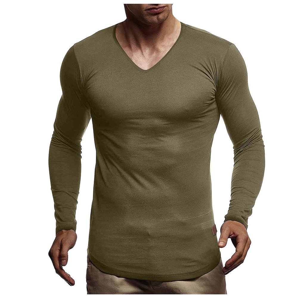 Men's Base Long-Sleeve Top Cotton Cashmere Warm Pullover V Neck Muscle Training Workout Solid Bottoming Tee Shirt