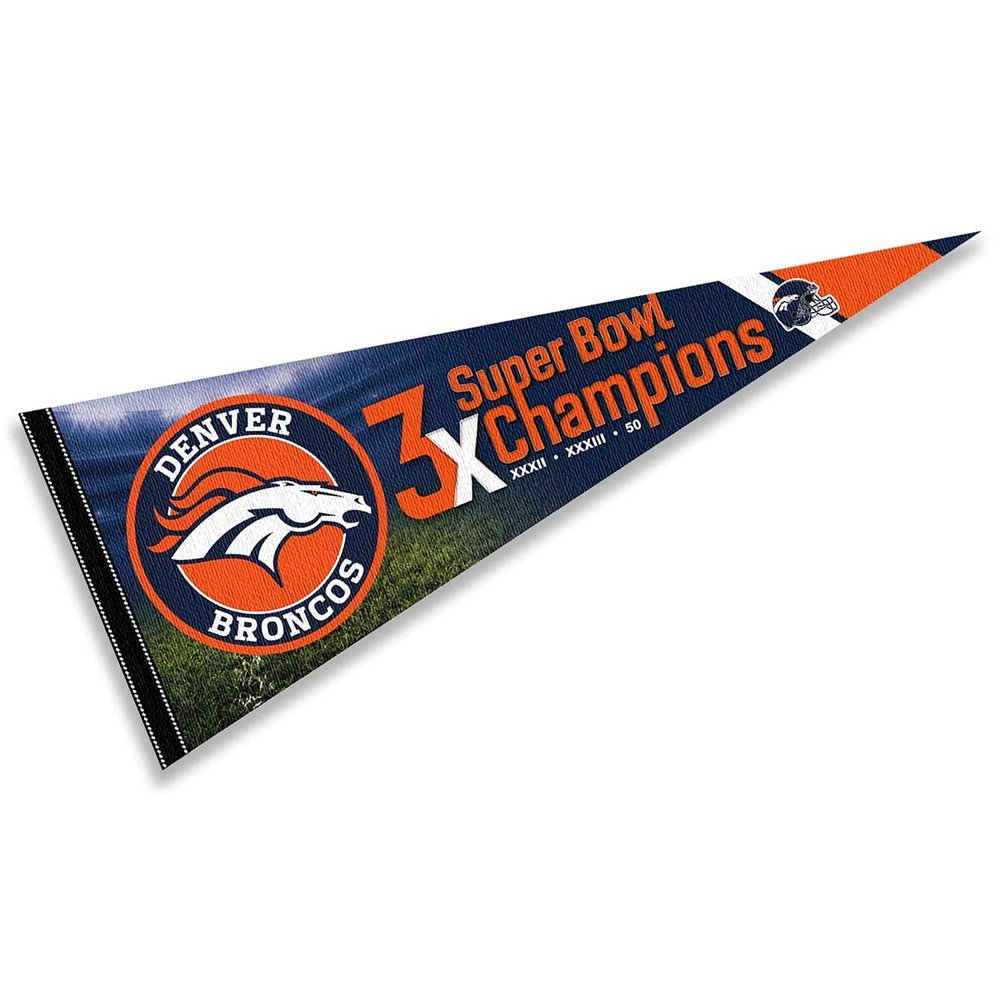 Denver Broncos 3 Time Bowl Champions Pennant Banner Flag