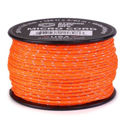 Atwood Rope MFG Tactical Nylon/Polyester Micro Utility Cord Reflective 1.18mm X 125ft Reusable Spool | Fishing Gear, Jewelry Making, Camping Accessories (ARM-Micro125Reflect-NeonOrange1)
