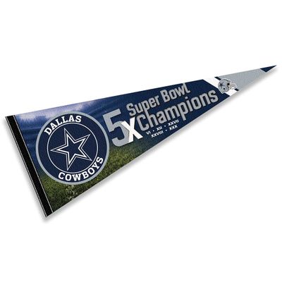 Dallas Cowboys 5 Time Bowl Champions Pennant Banner Flag