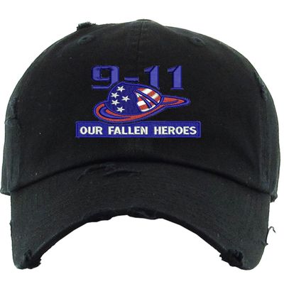 9 11 Dad Hat Our Heroes 911 Embroidered Cap Remember Embroidery Vintage Dad Hats (Black)