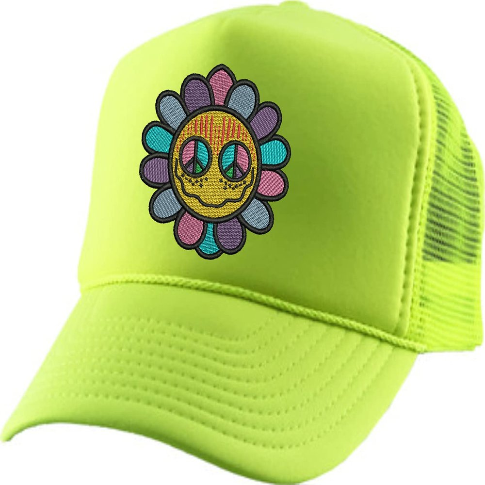 ALLNTRENDS Sunflower Trucker Hat Embroidered Baseball Cap Adjustable Snapback Flower Design (Neon Yellow)