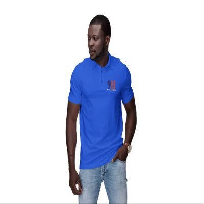 ALLNTRENDS 911 Shirt Remember Embroidered USA Flag Men's Polo T Shirt (L, Royal Blue)