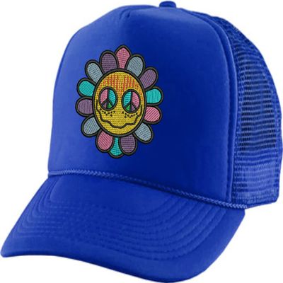 ALLNTRENDS Sunflower Trucker Hat Embroidered Baseball Cap Adjustable Snapback Flower Design (Royal Blue)