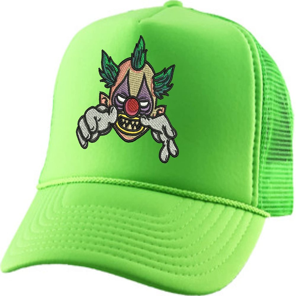 ALLNTRENDS Clown Trucker Hat Embroidered Baseball Cap Adjustable Snapback Adult Horror Caps (Neon Green)